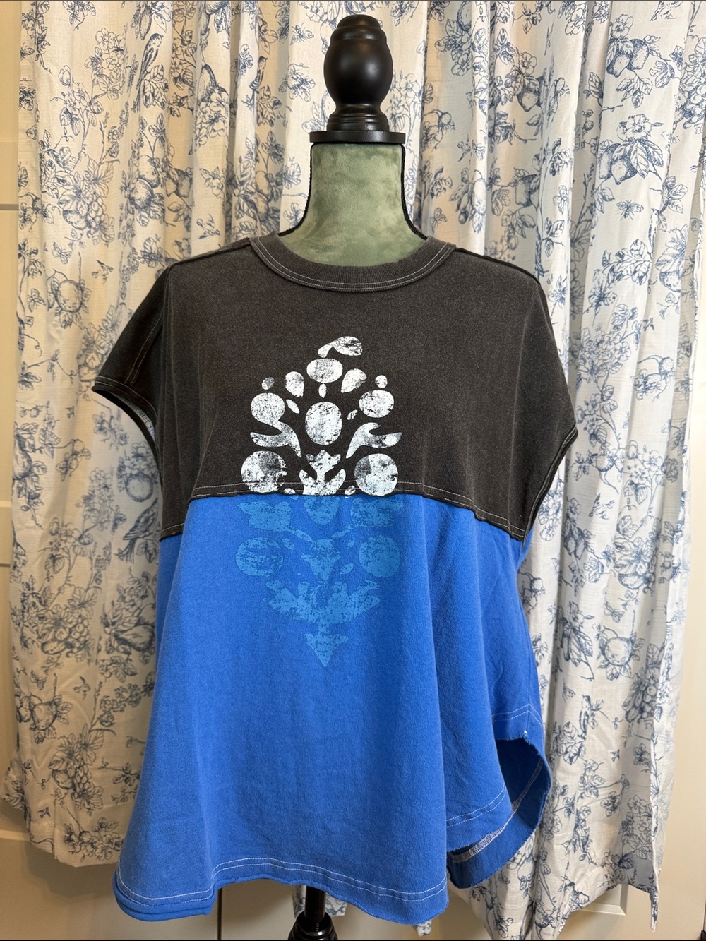 FP Movement Two-Tone Blue and Black Short Sleeve Tunic with Graphic Detail